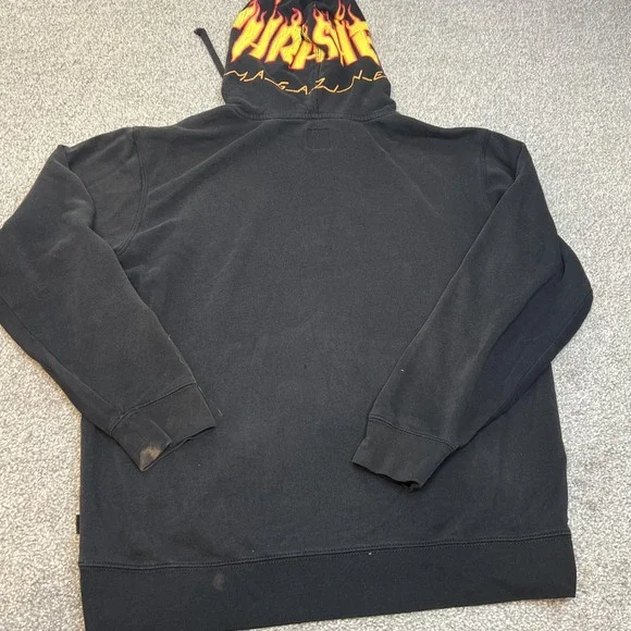 Vans Hoodie Mens Medium Black Thrasher Flame Logo Pullover Skate Sweatshirt - Picture 7 of 13